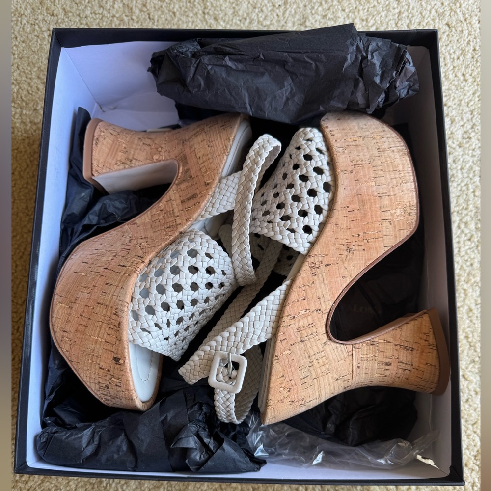 Paloma Barcelo White and Tan Platform